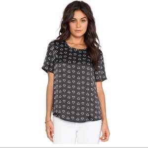 Equipment Femme Riley Heart Print Silk Short Sleeves Top Black/White